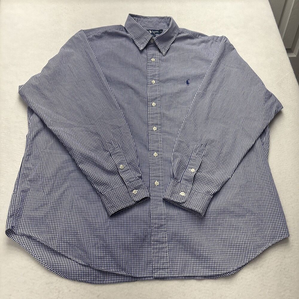 Ralph Lauren Blake Button Front Shirt Mens XXL Blue Red Plaid 100% Cotton